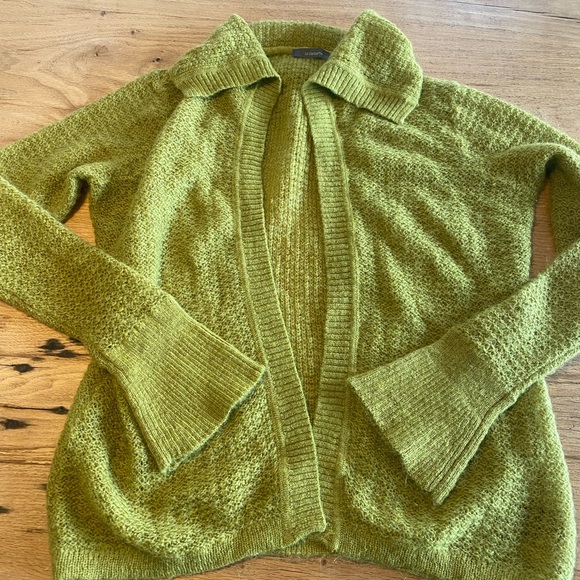 Liz Claiborne Loose Weave Open Collared Cardigan Green Women’s Medium‎ Preloved - Picture 1 of 10